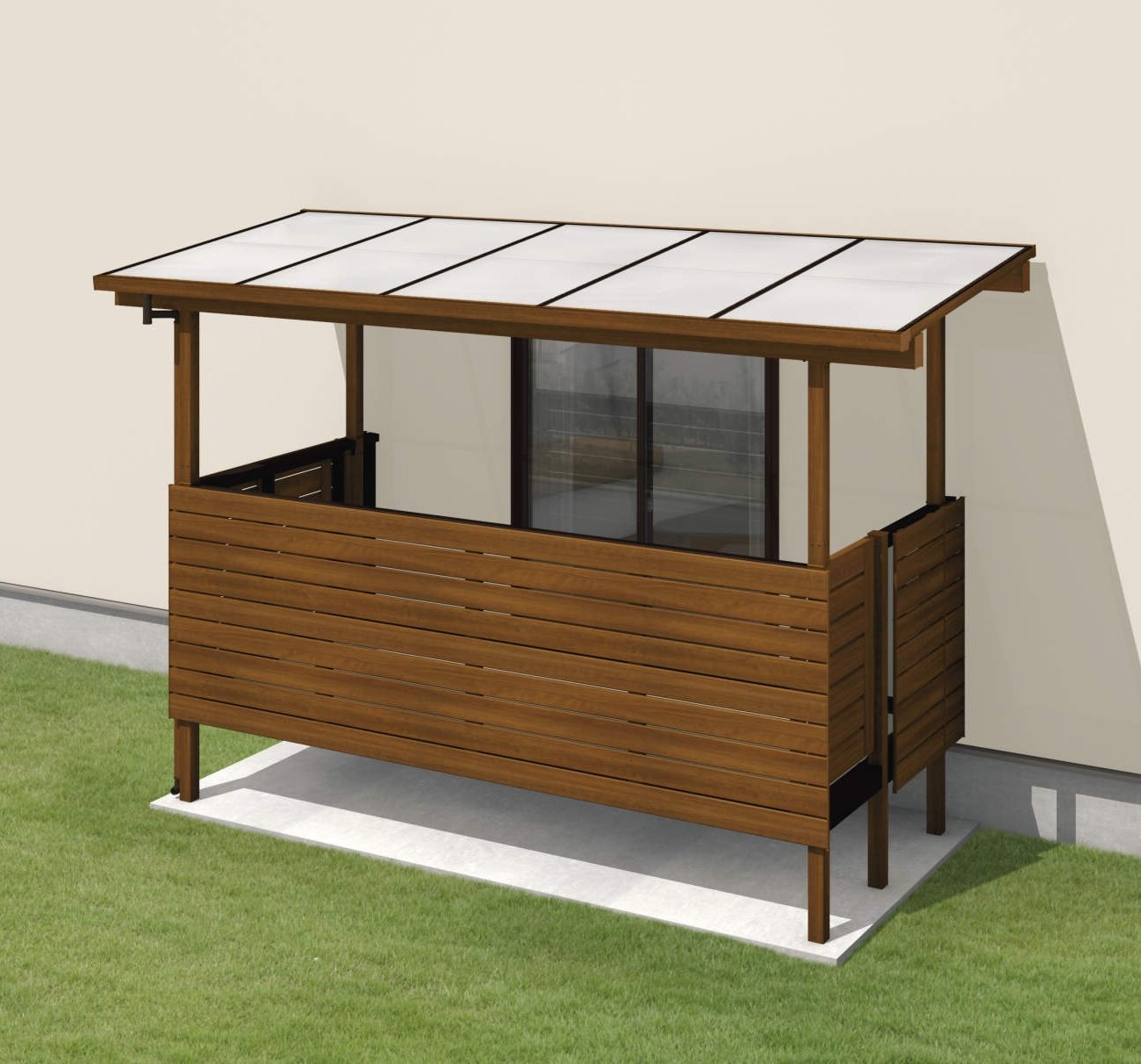 三協アルミの「ナチュレS屋根(オルネ 庭置き式用 600タイプ 壁寄せ納まり)」