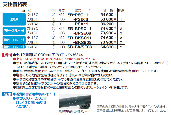 手すり セイフティビーム SB型(ステンレスタイプ)標準仕様・手すり2段【2024年版】_価格_7