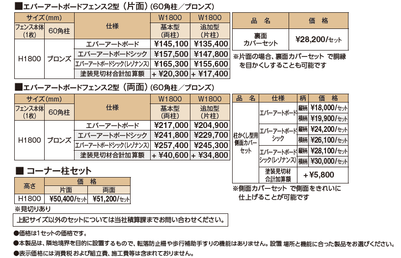 エバーアートボード®フェンス2型セット【2024年版】_価格_1