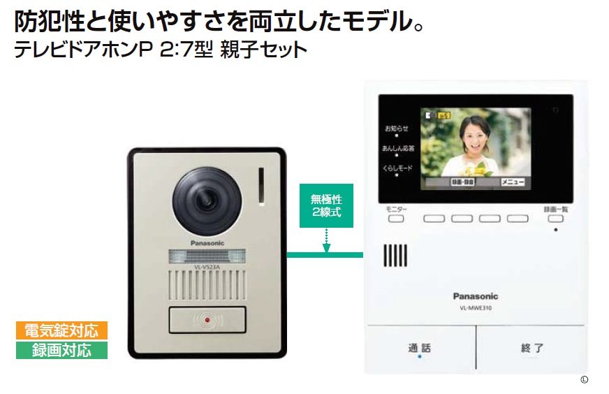 LIXIL テレビドアホンP２:７型・親子セット