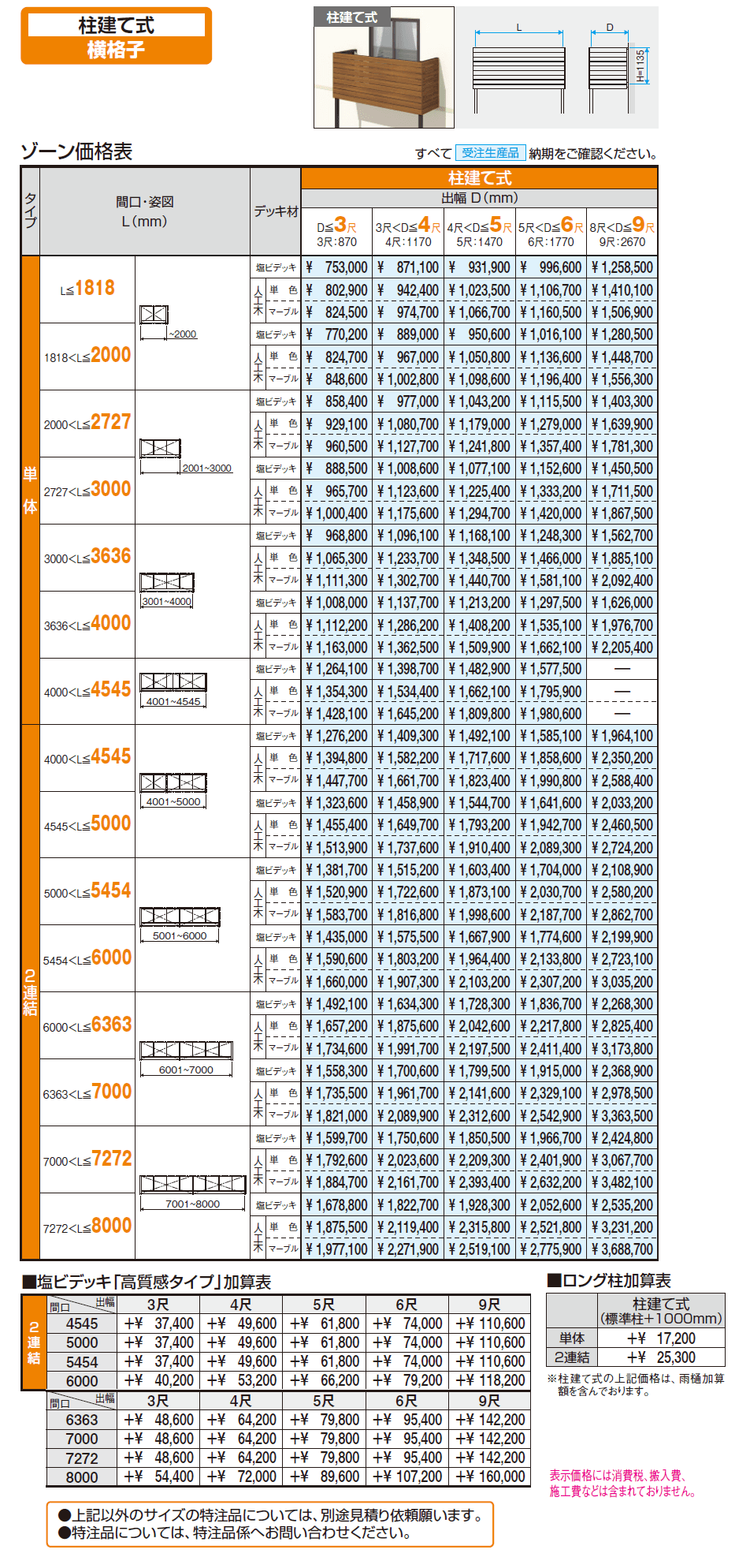 オルネ特注品(柱建て式 横格子)【2024年版】_価格_1
