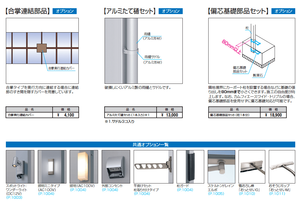 カムフィエースワイド(基本・奥行連結・奥行延長)_価格_3