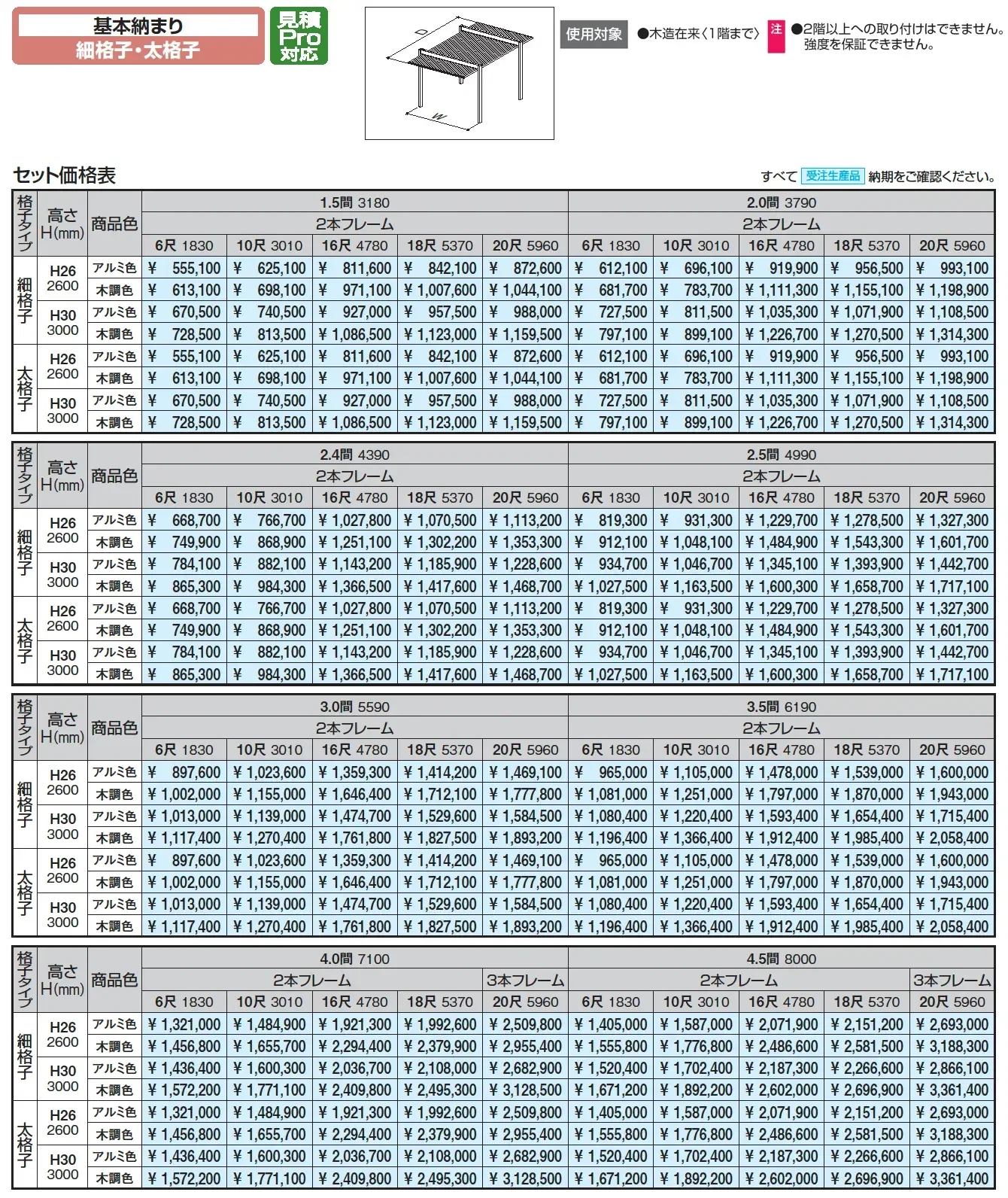 アウトドアフレーム L-Class 基本納まり(細格子・太格子)_価格_1