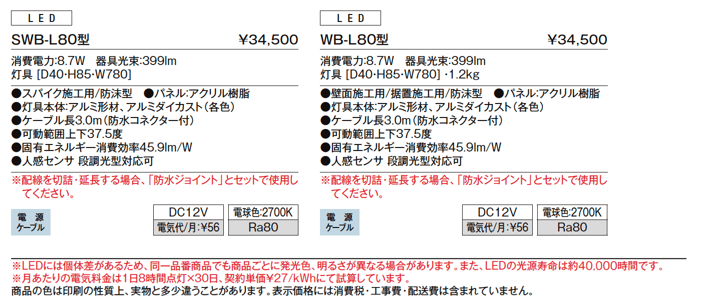 ウォールバーライト SWB-L80型、WB-L80 形【2024年版】_価格_1