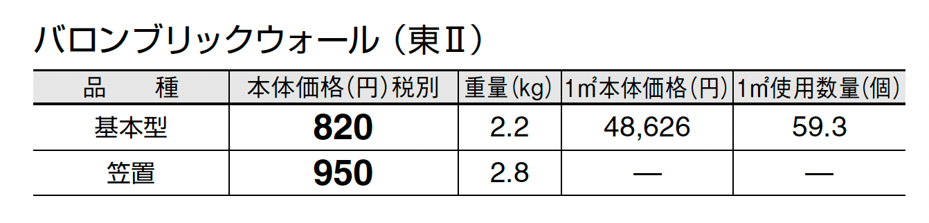 バロンブリック ウォール_価格_2
