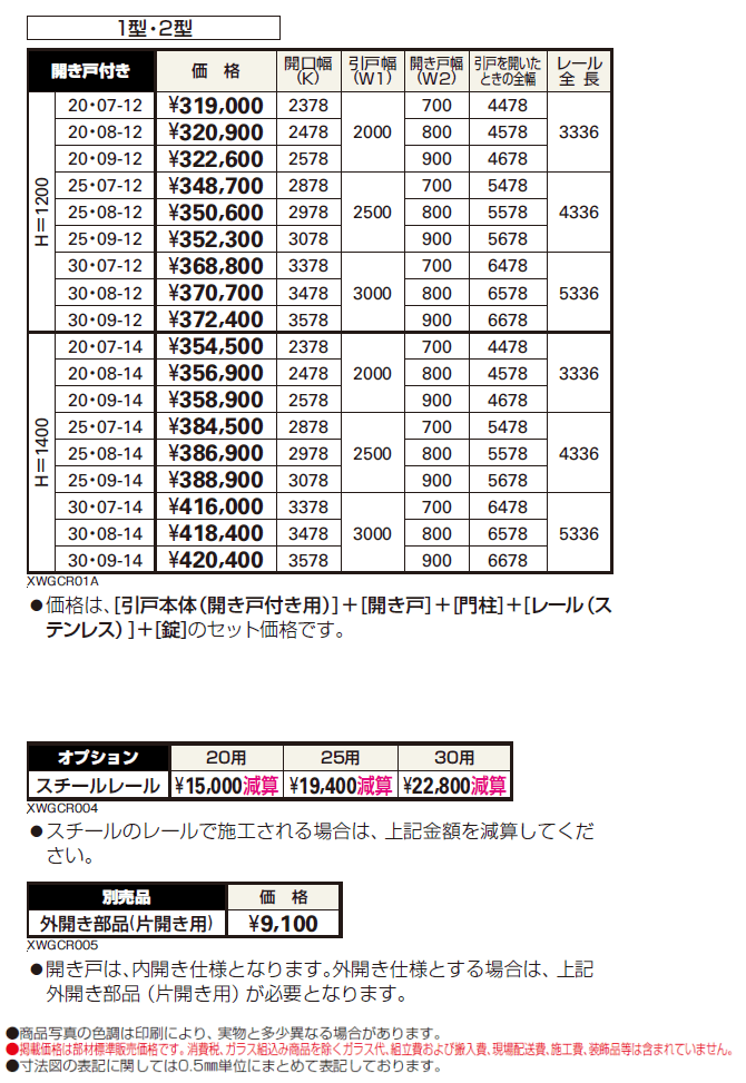 (開き戸付きタイプ)エクスライン 引戸 2型【2024年版】_価格_1