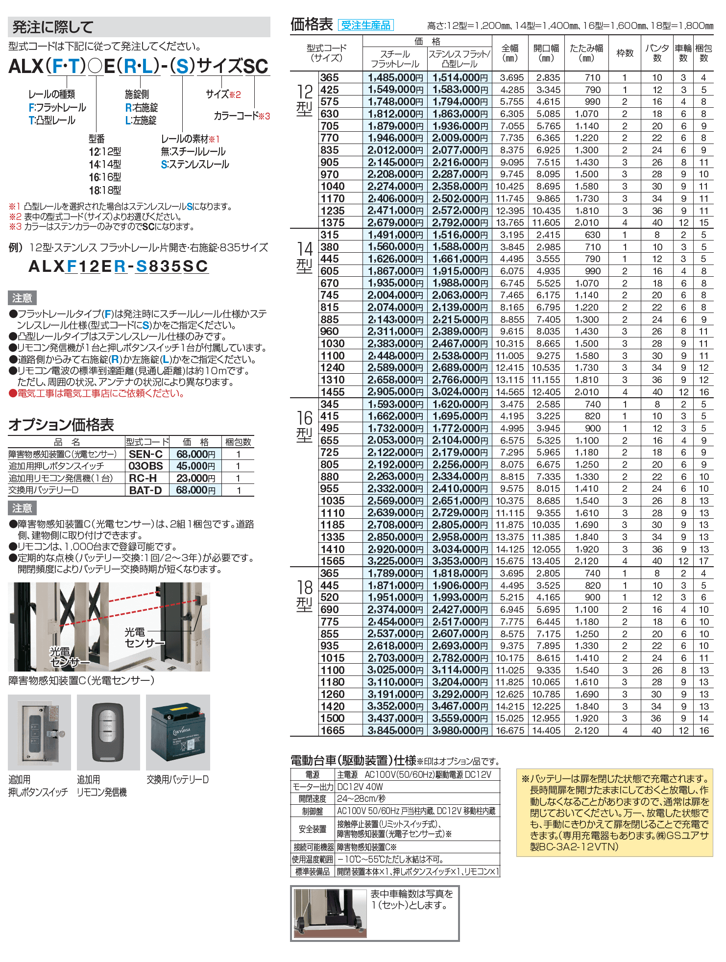 ALXⅡ 電動タイプ 12型/14型/16型/18型  フラットレールタイプ・凸型レールタイプ【2023年版】_価格_1