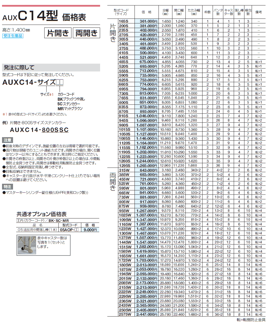 AUXC 12型/14型/16型_価格_3